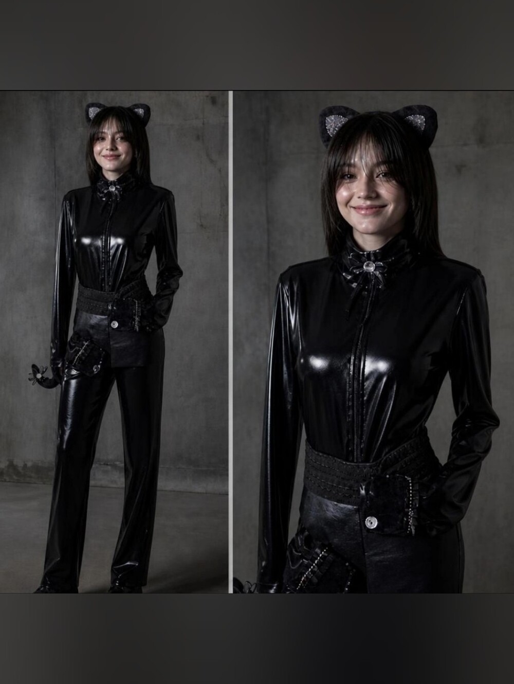 Halloween Costume Sexy Black Alley Cat Cosplay Costume Size M/L